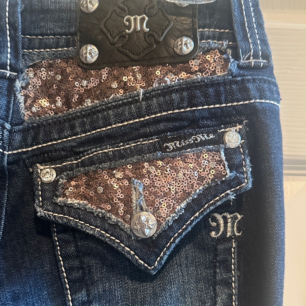 Miss Me Women's Blue Jeans with Bronze Sequin Accents